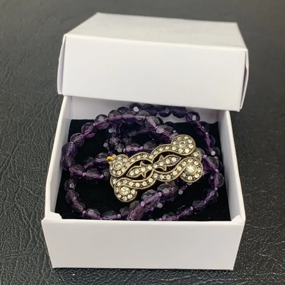 QVC La Vintage Purple Bead Necklace with Swarovski Clasp – 24”